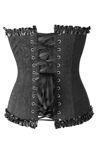 Corsetto in broccato con scollo a cuore e volant, colore nero