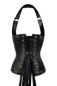 Corsetto sottoseno in similpelle nera con allacciatura al collo