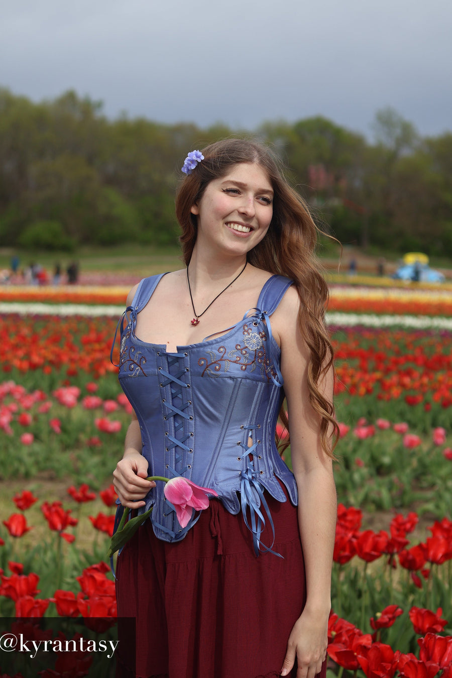 Blue Satin Historically Inspired Corset with Shoulder Straps