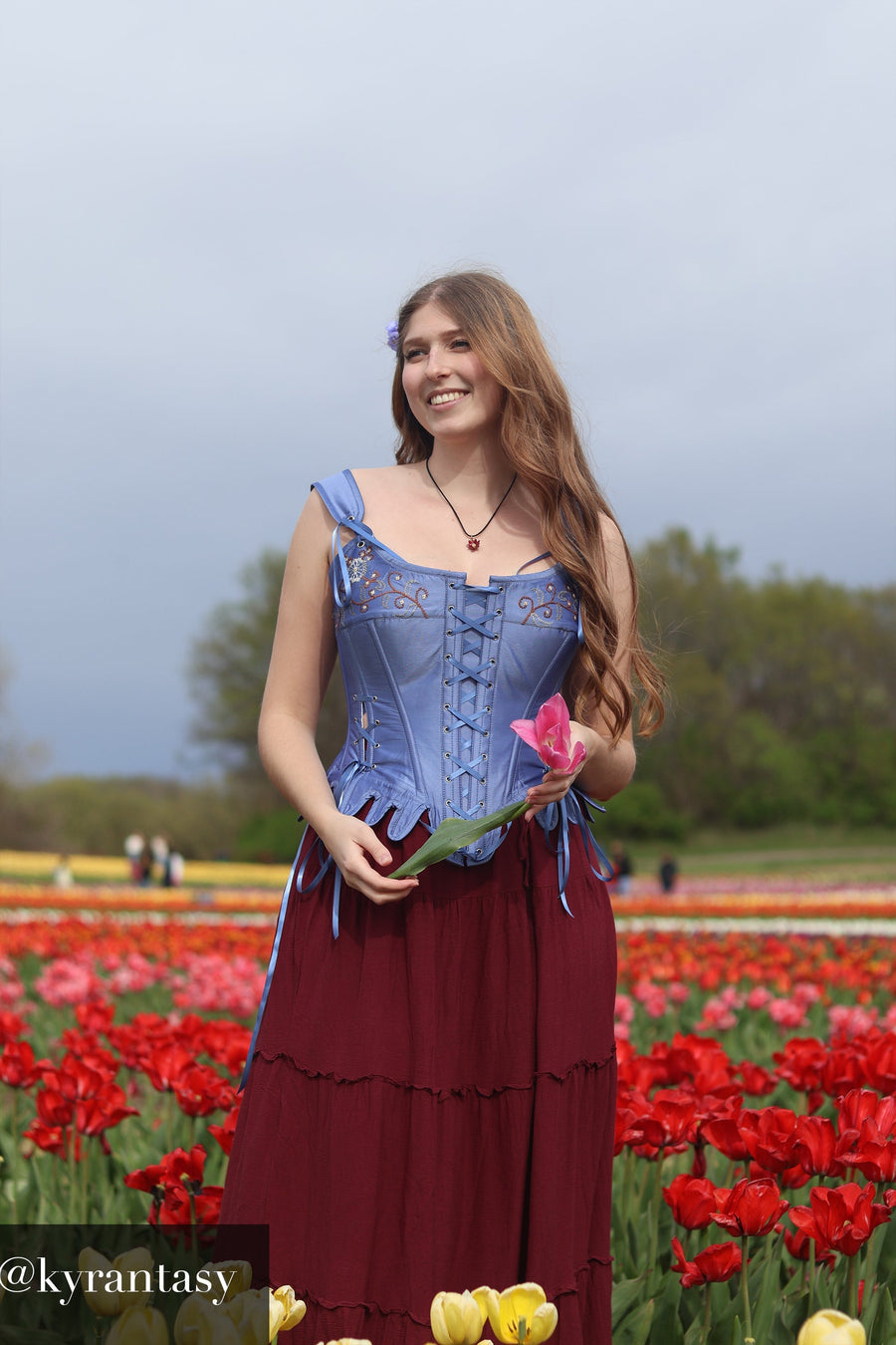 Blue Satin Historically Inspired Corset with Shoulder Straps