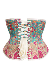 Persian Garden Underbust Corset – Turquoise & Fuchsia Brocade Elegance
