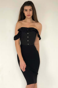 Top a Corsetto in Cotone Nero con Scollo a Barca