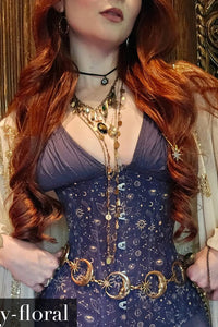 Corsetto Sottoseno Lungo a Fantasia Galassia Mistica in Indaco e Oro