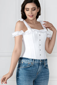 Corsetto Intero In Cotone Bianco Con Maniche E Spalline