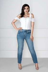 Corset Story FTS022 White Cotton Overbust With Sleeves And Shoulder Straps