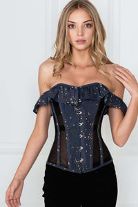 Corset Story FTS031 Astronomy Cotton Print Overbust With Mesh Panels And Sleeves