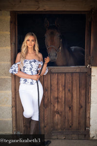 White and Blue Broderie Anglaise Corset Top