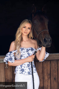 White and Blue Broderie Anglaise Corset Top
