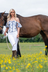 White and Blue Broderie Anglaise Corset Top
