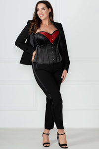 Corsetto intero in nero e rosso stile Burlesque con collo all'americana