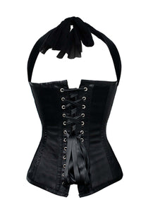 Corsetto intero in nero e rosso stile Burlesque con collo all'americana