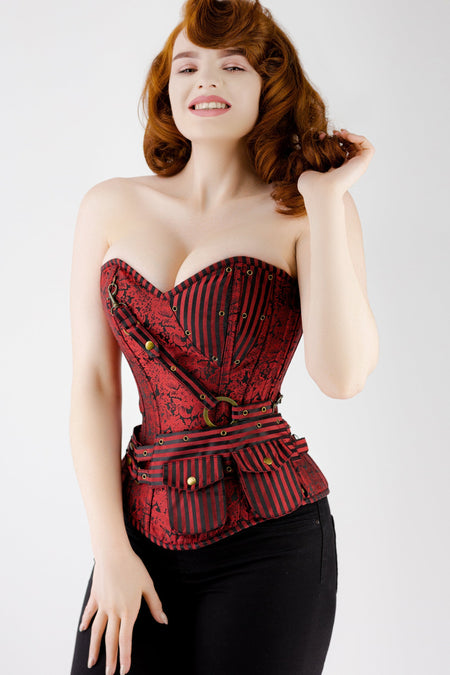 Corsetto lungo stile steampunk in rosso