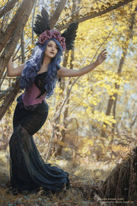 Corsetto Intero Lungo in Rosa Cipria con Maniche ad Aletta in Pizzo