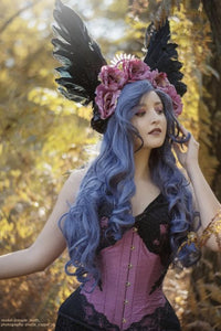 Corsetto Intero Lungo in Rosa Cipria con Maniche ad Aletta in Pizzo