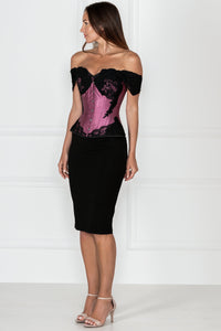 Corsetto Intero Lungo in Rosa Cipria con Maniche ad Aletta in Pizzo