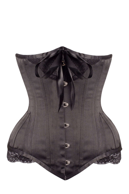 Corsetto sottoseno lungo in raso nero con pizzo e fiocco