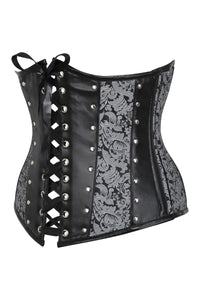 Silver Brocade & PVC Underbust Corset with Front & Rear Closure