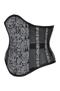 Silver Brocade Underbust Corset with Mesh Panels