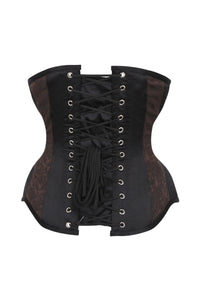 Brown and Black Underbust Steampunk Corset With Steel Busk and Swing Hook