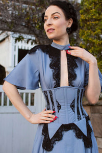 Vestito Corsetto con Rifiniture in Pizzo in Celeste