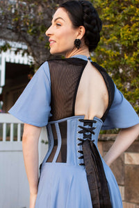 Vestito Corsetto con Rifiniture in Pizzo in Celeste