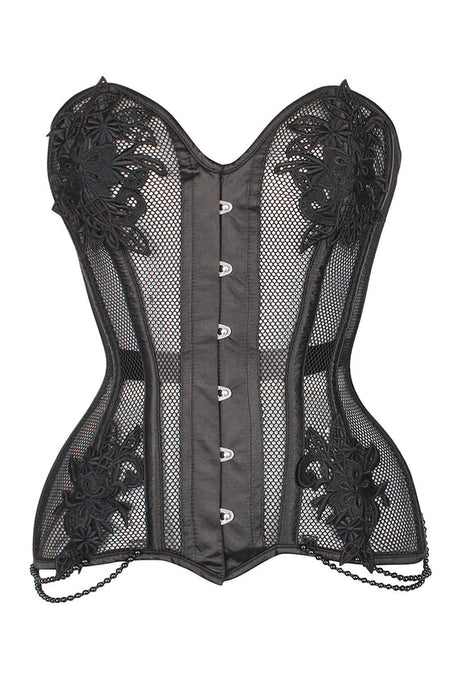 Corsetto Intero con applicazioni floreali in pizzo su pannelli a rete
