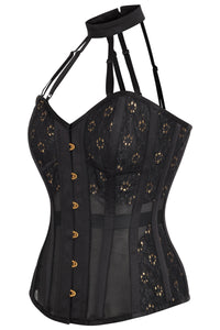 Corsetto Intero d'Ispirazione Lingerie in Nero con pannelli in rete