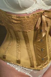 Corsetto Sottoseno Lungo in Raso Dorato con Inserti Ricamati