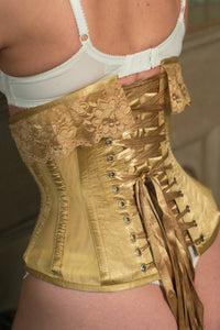Corsetto Sottoseno Lungo in Raso Dorato con Inserti Ricamati