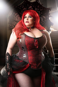 Corsetto intero stile steampunk in rosso e nero con spalline