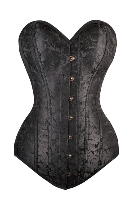 Corsetto Intero Lungo Modellante in Broccato Nero