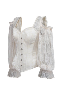 Corset Story BC-011 Ivory Brocade Overbust with Lace Sleeves