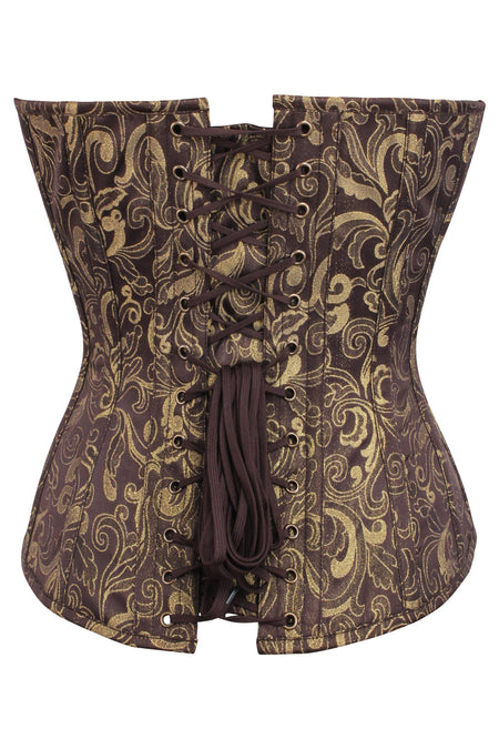 Corset Story BC-024 Brown and Gold Brocade Overbust Corset with Front Zip