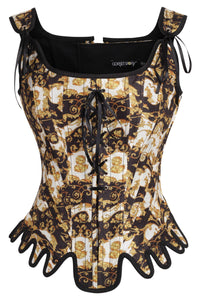 Historically Inspired Black and Gold Corset with Roman-Italian Style Print