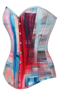 Corset Story MY-624 Abstract Red and Blue Brushstroke Longline Overbust Corset