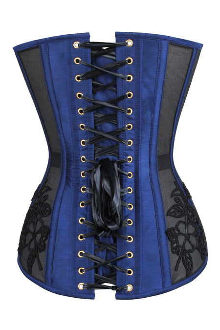 Corset Story WTS518 Navy Blue Longline Overbust Corset with Black Lace and Mesh Panels