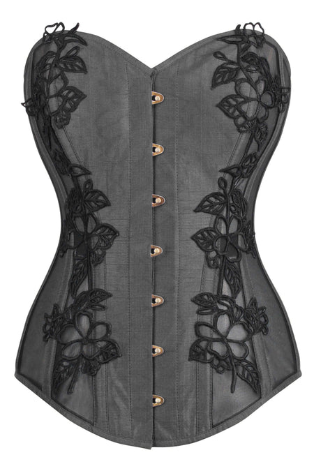 Corset Story WTS519 Black Longline Overbust Corset with Black Lace and Mesh Panels