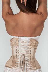 Corset Story WTS701 Champagne Longline Satin Bridal Corset with Super Fine Mesh Panels