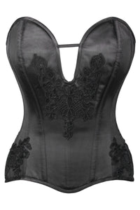 Corset Story WTS947 Black Satin Lace Applique Overbust Corset