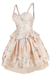 Peach Blossom Corset & Skirt Set with Birds and Butterflies