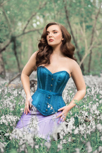 Corsetto Intero in Raso Blu con Dettagli in Pizzo