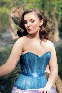 Corsetto Intero in Raso Blu con Dettagli in Pizzo