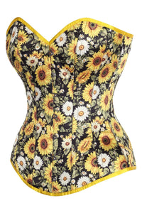 Sunflower Bloom Longline Corset – Vintage Floral Elegance