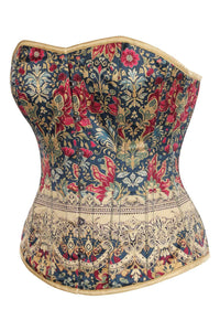 Regal Brocade Overbust Corset – Vintage Gold & Crimson Floral Tapestry