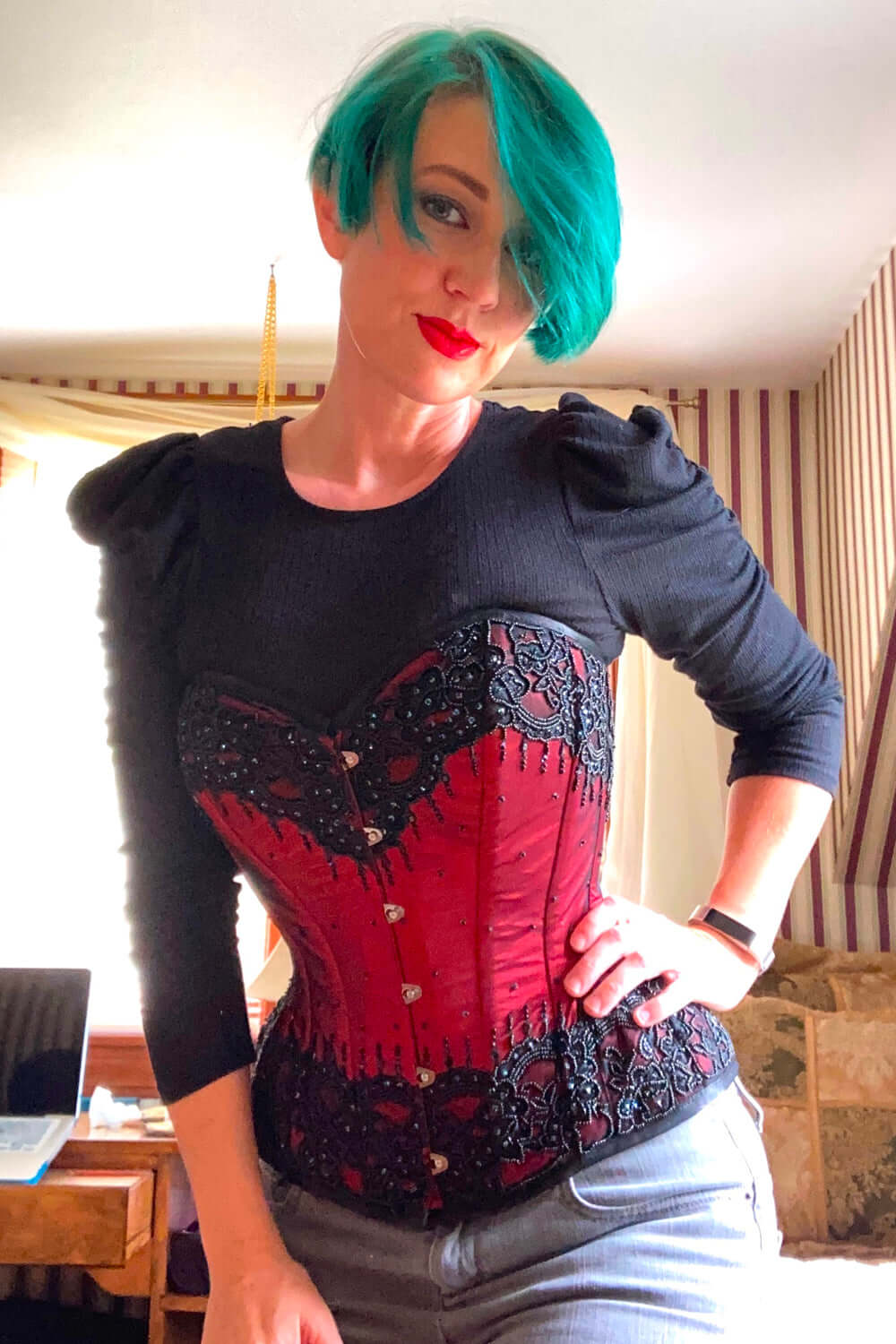 Ledapol - Hot Vernice Corsetto Bretella/Corsetto Con Lacci Nero Rosso - Foto 9