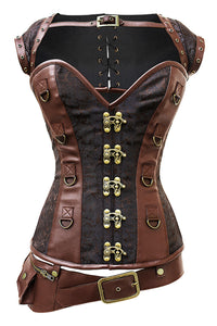Brown Steampunk Overbust Corset with Shrug, Swing Hooks & Utility Belt