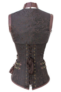 Steampunk Brown Overbust Corset with Shrug, Harness & Utility Belt