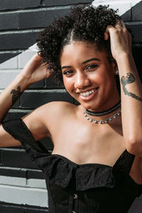 Top a Corsetto in Cotone Nero con Scollo a Barca