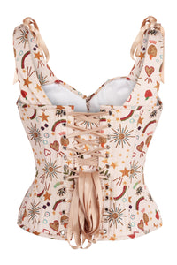 Cotton Print Corset Top with Bow Detail