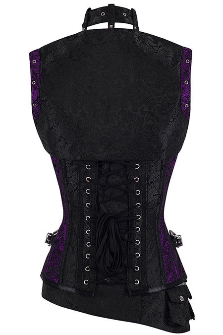 Handmade Full Steel Boned Corset with Sleeveless Jacket – Rich Purple & Black Brocade, Corset Story Original (2012)